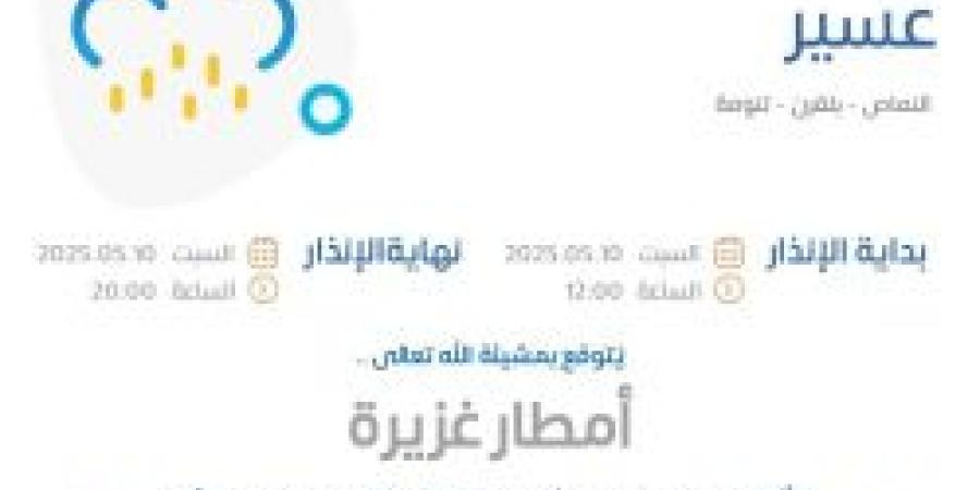حالة الطقس اليوم في عسير: الإنذار الأحمر في النماص وبلقرن وتنومة - اخبارك الان