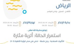حالة الطقس اليوم في الرياض الإنذار الأصفر في الأفلاج والسليل ووادي الدواسر