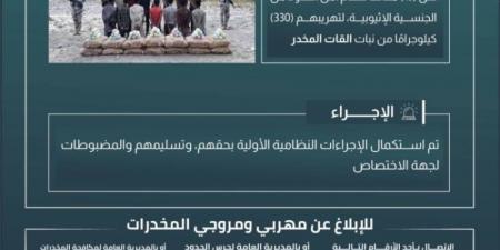 حرس الحدود بعسير يقبض على 15 مخالفًا لنظام أمن الحدود لتهريبهم 330 كيلوجرامًا من نبات القات المخدر - اخبارك الان